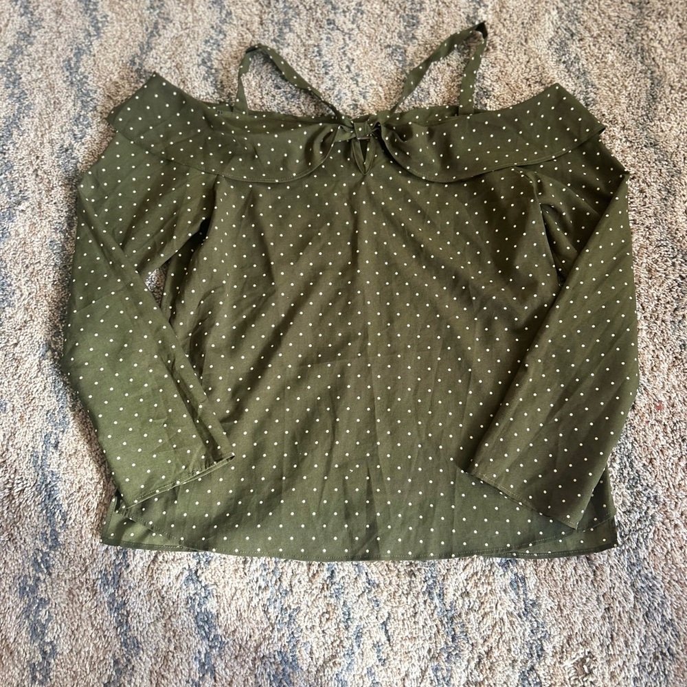 Symphony Olive Off-Shoulder Top with Dots